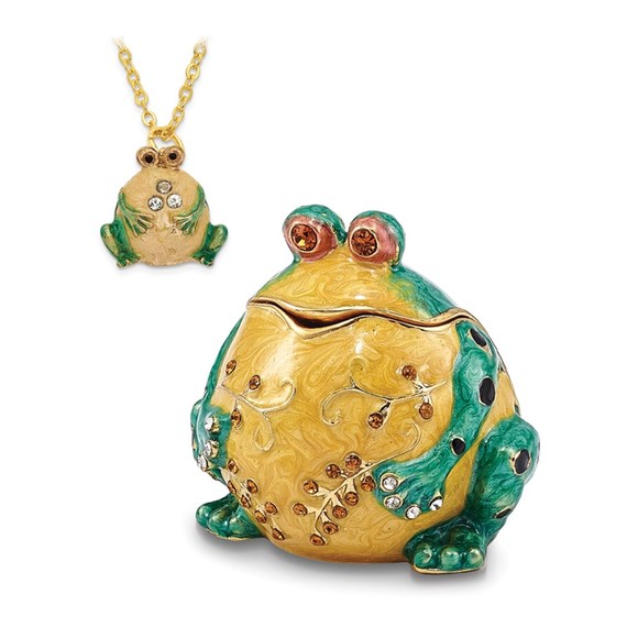Pewter Bejeweled Crystals BUBBA Croaking Bullfrog Trinket Box with Pendant - Picture 5 of 5